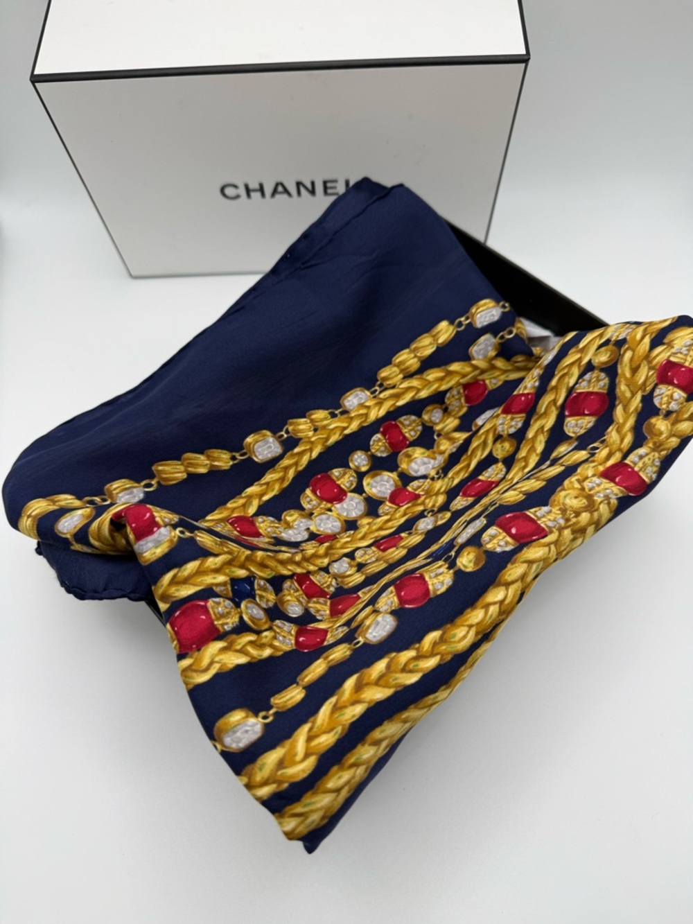 Vintage Chanel Silk Scarf - Black Gripoix Jewelry - Picture 3 of 12